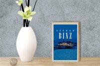 Holzschild Reise 12x18 cm Seebad Binz Strandhaus Urlaub Abend