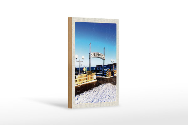 Holzschild Reise 12x18 cm Seebad Binz Schnee Winterzeit Meer