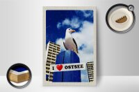 Holzschild Reise 12x18 cm Ostsee Möwen Hochhaus Strand Urlaub