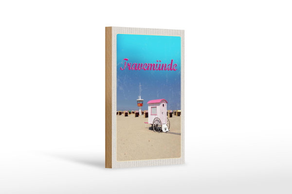 Holzschild Reise 12x18 cm Travemünde Strand Strandkörbe DLRG