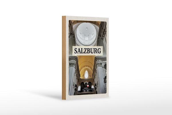 Holzschild Reise 12x18 cm Salzburg Österreich Kirche von innen