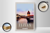 Holzschild Reise 12x18 cm Luzern Schweiz Champal Bridge Natur