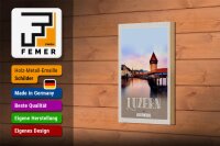 Holzschild Reise 12x18 cm Luzern Schweiz Champal Bridge Natur