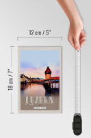 Holzschild Reise 12x18 cm Luzern Schweiz Champal Bridge Natur