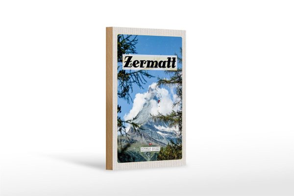 Holzschild Reise 12x18 cm Zermatt Schweiz Tannenbaum Winterzeit