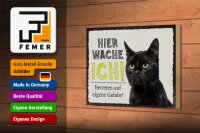 Holzschild Spruch 18x12 cm Katze hier wache ich eigene Gefahr