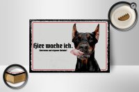 Holzschild Spruch 18x12 cm Dobermann hier wache ich Geschenk