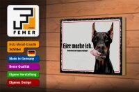 Holzschild Spruch 18x12 cm Dobermann hier wache ich Geschenk
