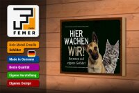 Holzschild Spruch 18x12 cm Hund Katze hier wachen wir Dekoration