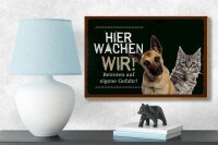 Holzschild Spruch 18x12 cm Hund Katze hier wachen wir Dekoration