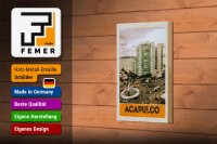 Holzschild Reise 12x18 cm Acapulco Mexiko Innenstadt Hochhaus