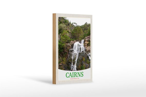 Holzschild Reise 12x18 cm Cairns Australien Wasserfall Natur