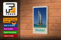Holzschild Reise 12x18 cm Dubai Afrika Strand Meer Hochhaus