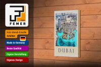 Holzschild Reise 12x18 cm Aussicht auf Dubai Hochhaus Meer
