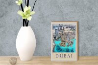 Holzschild Reise 12x18 cm Aussicht auf Dubai Hochhaus Meer