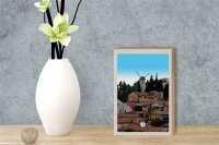 Holzschild Reise 12x18 cm Israel Stadt Windmühle Natur Dekoration