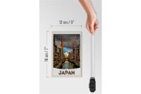 Holzschild Reise 12x18 cm Japan Asien Fluss Stadt Urlaub Dekoration