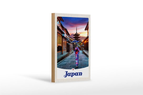 Holzschild Reise 12x18 cm Japan Asien Japanerin Tradition