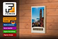 Holzschild Reise 12x18 cm Italien Riviera Meer Stadt Strand