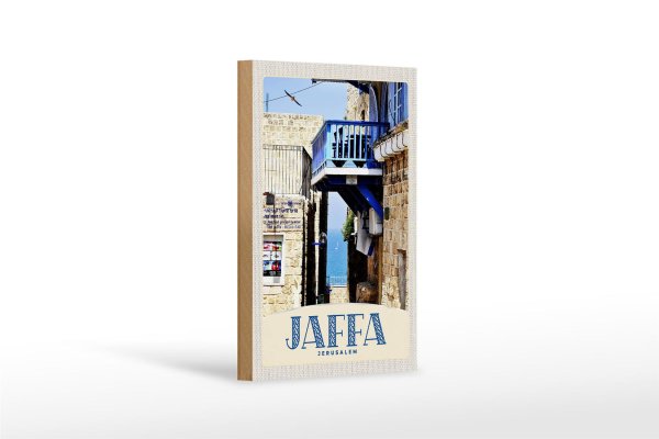 Holzschild Reise 12x18 cm Jaffa Jerusalem Israel Stadt Meer