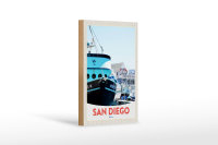 Holzschild Reise 12x18 cm San Diego USA Amerika Yacht Meer