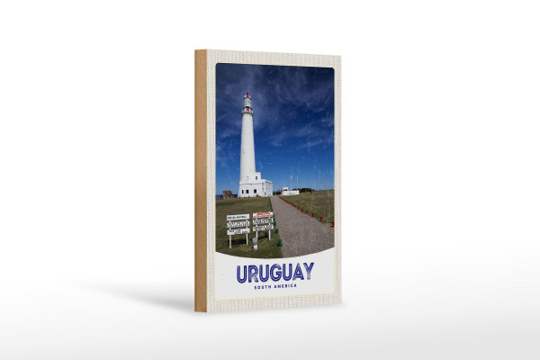 Holzschild Reise 12x18 cm Uruguay Amerika USA Leuchtturm