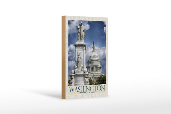 Holzschild Reise 12x18 cm Washington Amerika USA weißes Haus