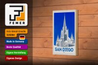 Holzschild Reise 12x18 cm San Diego USA Amerika Architektur