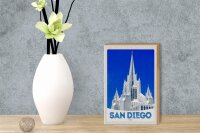 Holzschild Reise 12x18 cm San Diego USA Amerika Architektur