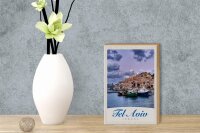 Holzschild Reise 12x18 cm Tel Aviv Stadt Meer Boote Urlaub
