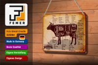 Blechschild Kuh 18x12cm Beef cuts Organic Metzgerei
