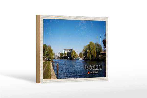 Holzschild Städte Berlin Deutschland Moabit Fluss 18x12 cm