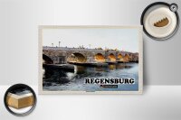 Holzschild Städte Regensburg Steinerne Brücke Fluss 18x12 cm