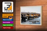 Holzschild Städte Regensburg Steinerne Brücke Fluss 18x12 cm