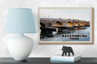 Holzschild Städte Regensburg Steinerne Brücke Fluss 18x12 cm