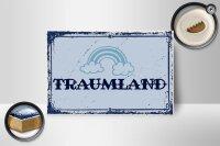 Holzschild Spruch 18x12 cm Traumland blau Regenbogen Dekoration