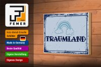Holzschild Spruch 18x12 cm Traumland blau Regenbogen Dekoration