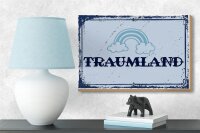 Holzschild Spruch 18x12 cm Traumland blau Regenbogen Dekoration