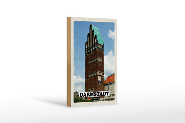 Holzschild Städte Darmstadt Hochzeitsturm Architektur 12x18 cm