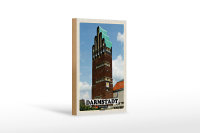 Holzschild Städte Darmstadt Hochzeitsturm Architektur 12x18 cm