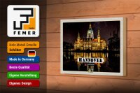 Holzschild Städte Hannover Neues Rathaus Abend 18x12 cm
