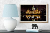 Holzschild Städte Hannover Neues Rathaus Abend 18x12 cm