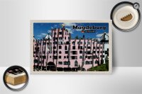 Holzschild Städte Magdeburg Hundertwasser Gebäude 18x12 cm