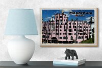 Holzschild Städte Magdeburg Hundertwasser Gebäude 18x12 cm