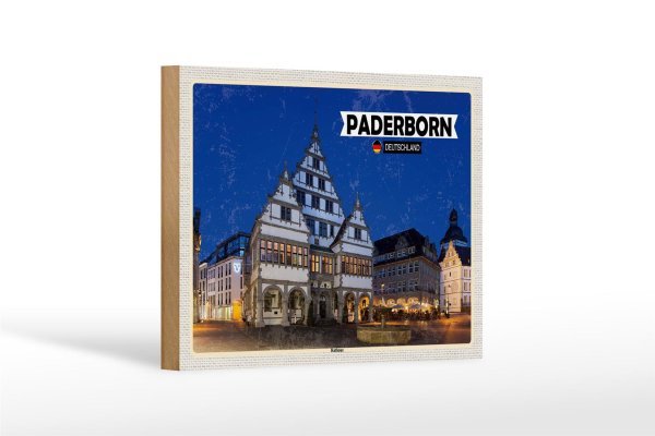 Holzschild Städte Paderborn Rathaus Altstadt Dekoration 18x12 cm