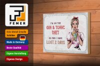 Holzschild Spruch I`m on the Gin & Tonic Diet Dekoration 18x12 cm