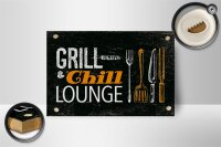 Holzschild Spruch Grill & Chill Lounge Grillen Dekoration 18x12 cm