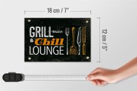 Holzschild Spruch Grill & Chill Lounge Grillen Dekoration 18x12 cm