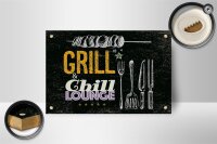 Holzschild Spruch Grill & Chill Fleisch Grillen 18x12 cm Dekoration