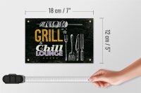 Holzschild Spruch Grill & Chill Fleisch Grillen 18x12 cm Dekoration